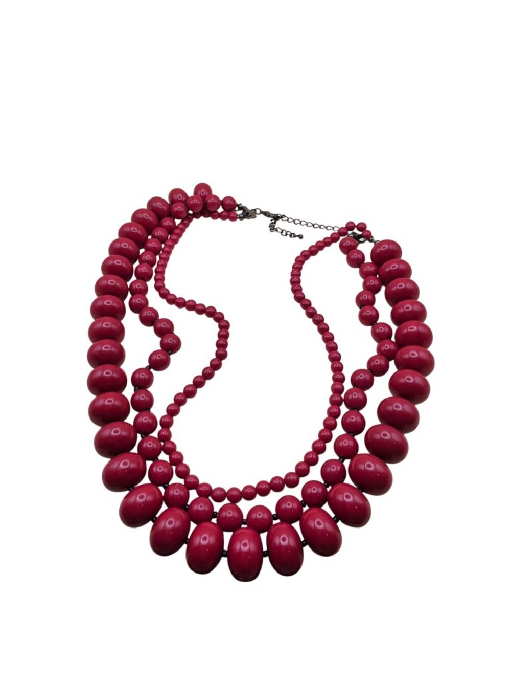 Chunky Red Multi Strand Statement Bib Necklace Beaded Toggle Bold Cherry Crimson